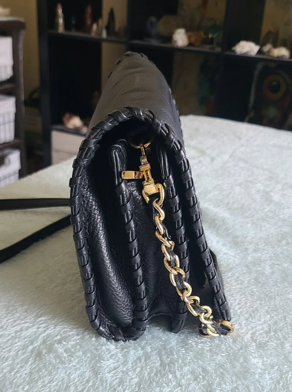 Tory Burch Black Whipstitch Leather Crossbody Bag